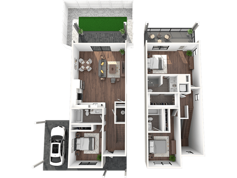 Argos by Soltura Apartments 3 Bed 3 Bath Residence w/ Carport 3D Floor Plan